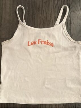 Les Fraise White Ribbed Tank Top with Coral Logo